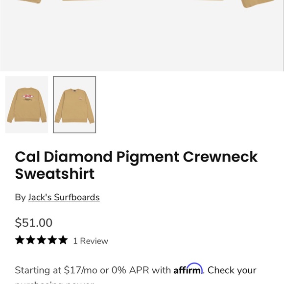 Jack’s Surfboards Cal Diamond Crewneck Tan Sweatshirt - Picture 3 of 4